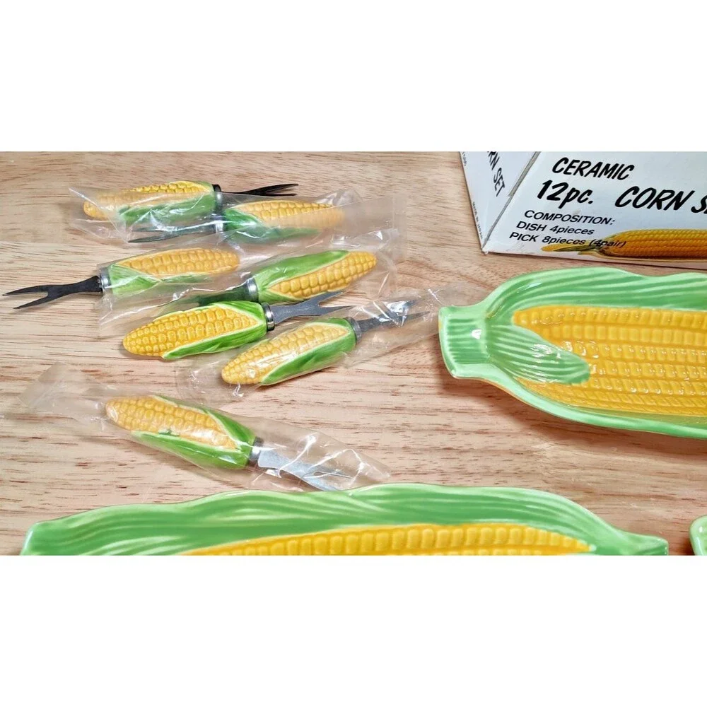 Vintage Corn on the Cob Serving Dishes with Corn Holders Made in Japan With Box